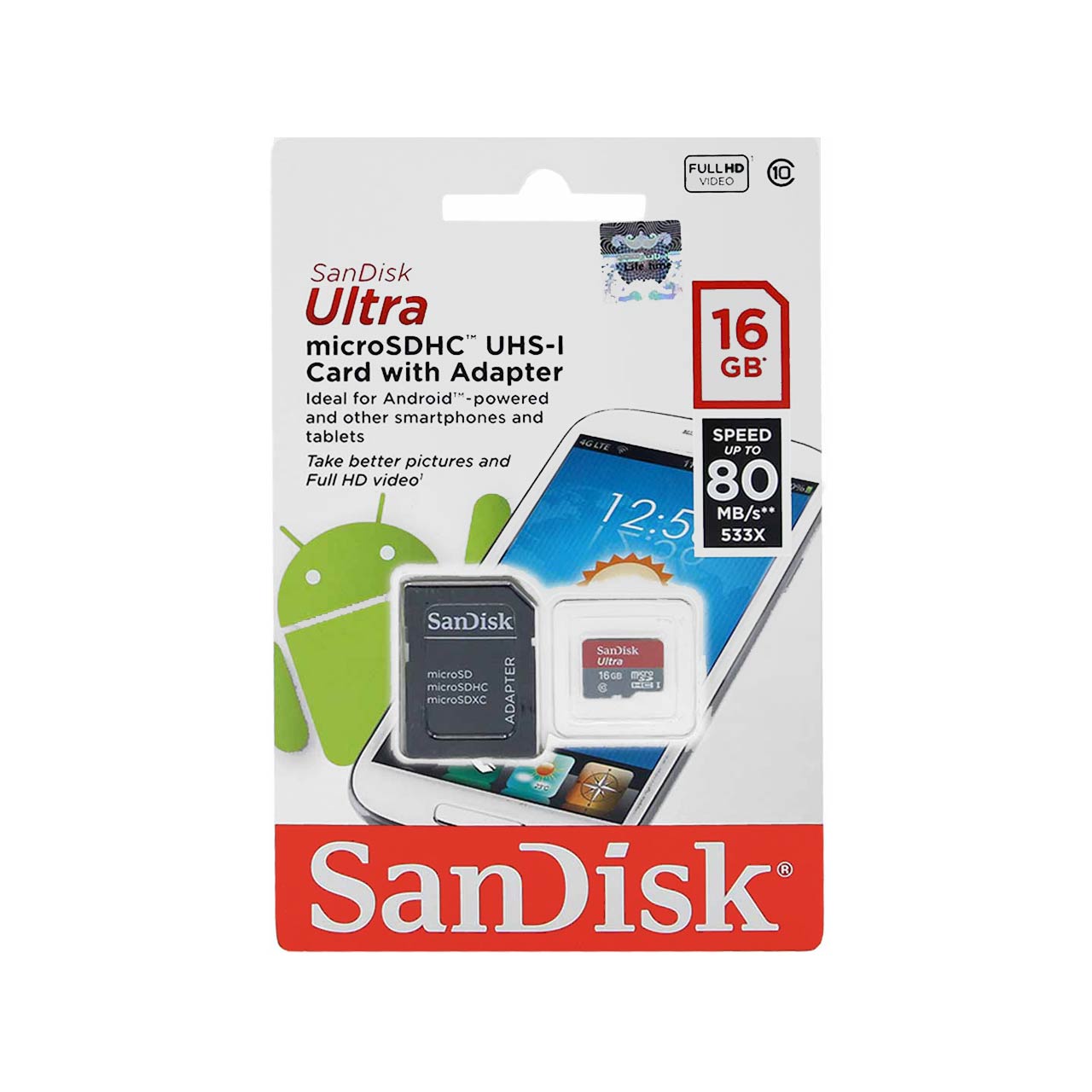 رم SanDisk Ultra microSDHC 80M/S-16GB چیپ اصلی
